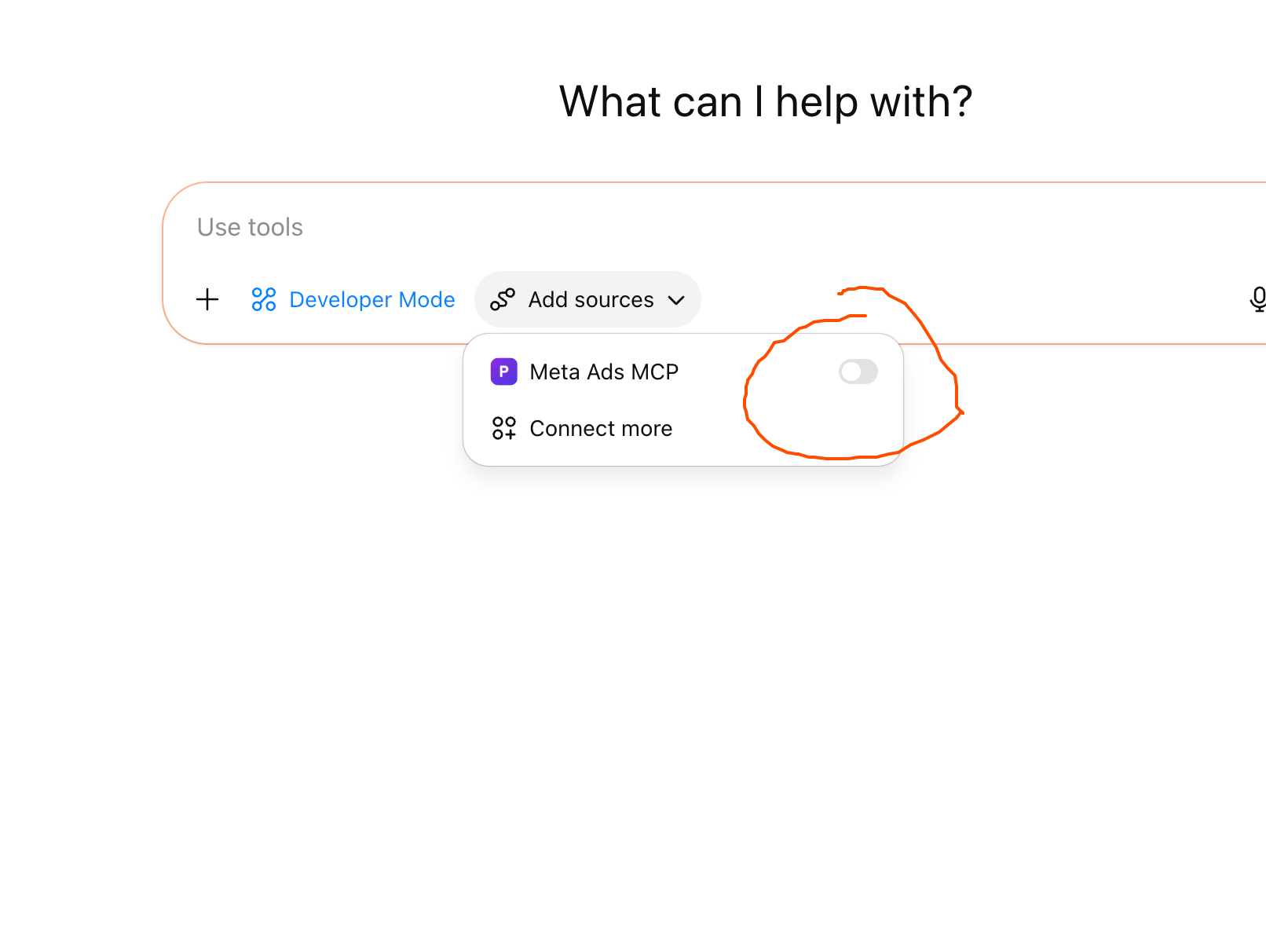 Add sources and select the Meta Ads MCP connector